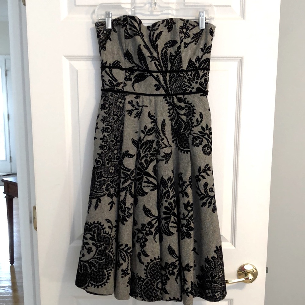 Tibi Black & Gray Herringbone Floral Dress